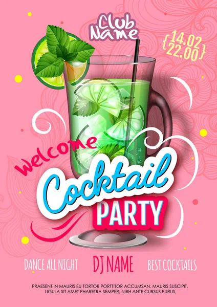 Cocktail Party Poster Eclectic Modern Style Realistic Cocktail — Stock Vector