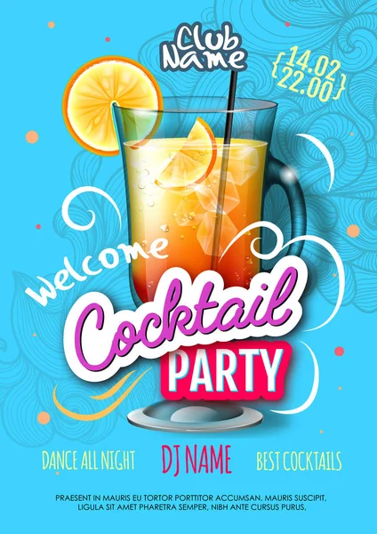 Cocktail Party Poster Eclectic Modern Style Realistic Cocktail — Stock Vector