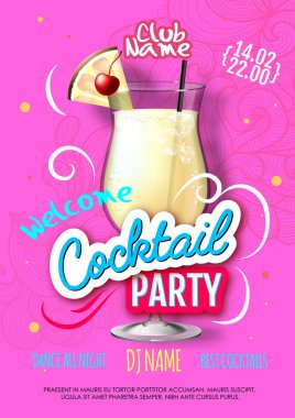Cocktail party poster in eclectic modern style. Realistic cocktail clipart