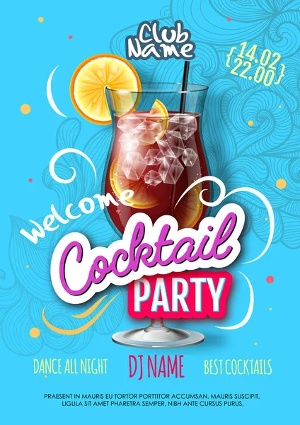 Cocktail Party Poster Eclectic Modern Style Realistic Cocktail — Stock Vector