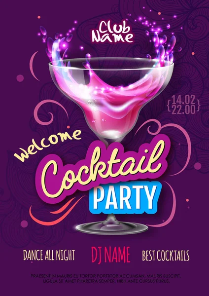 Cocktail Party Poster Eclectic Modern Style Realistic Cocktail — Stock Vector