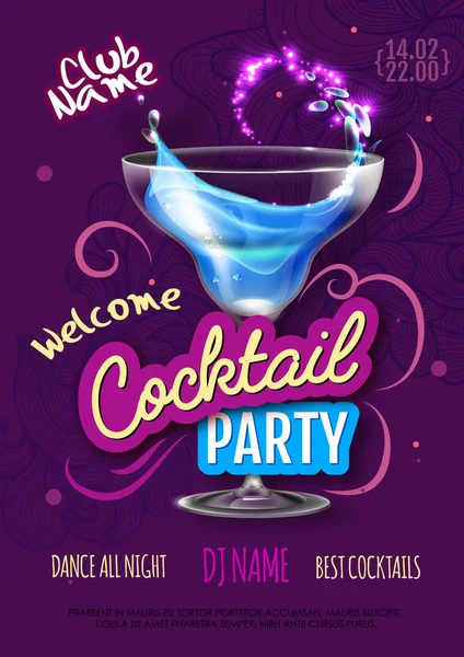 Cocktail Party Poster Eclectic Modern Style Realistic Cocktail — Stock Vector