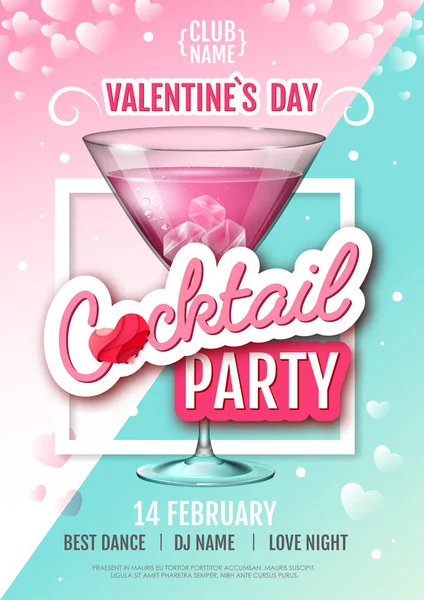 Happy Valentine Day Disco Party Poster Valentine Achtergrond Met Cocktail — Stockvector
