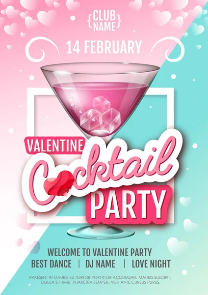 Szczęśliwy Valentine Day Disco Party Plakat Tło Valentine Koktajl — Wektor stockowy