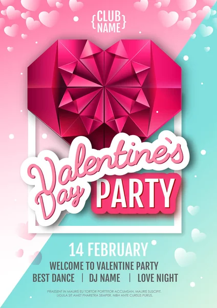 Szczęśliwy Valentine Day Disco Party Plakat Serce Miłość Tło Valentine — Wektor stockowy
