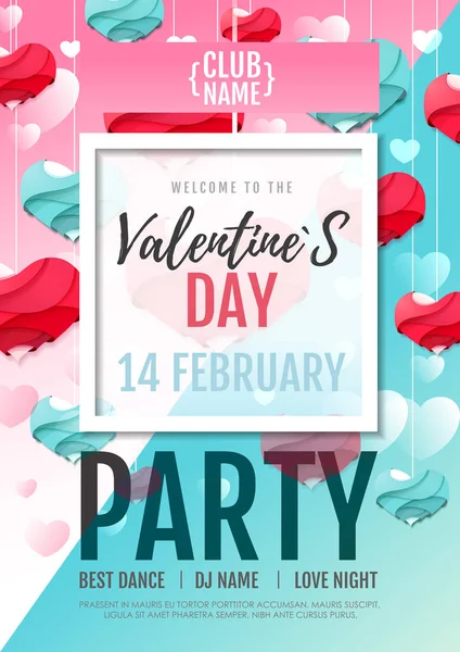 Szczęśliwy Valentine Day Disco Party Plakat Serce Miłość Tło Valentine — Wektor stockowy