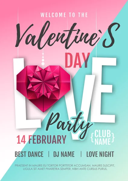 Szczęśliwy Valentine Day Disco Party Plakat Serce Miłość Tło Valentine — Wektor stockowy