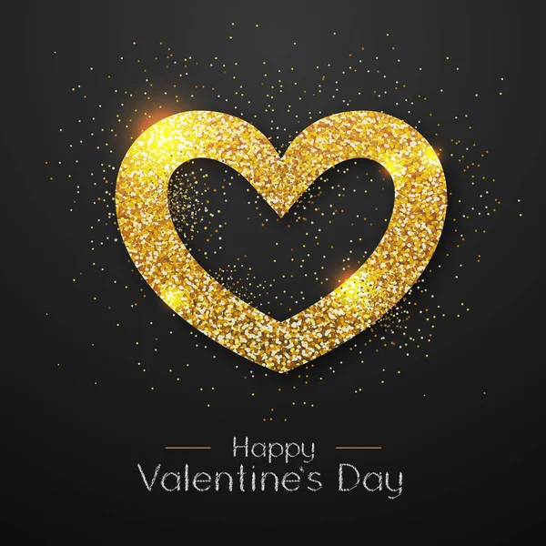 Mutlu Sevgililer Günü Poster Altın Işıltı Aşk Kalp Simgesi — Stok Vektör