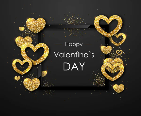 Šťastný Valentýn Plakát Symbol Srdce Lásce Zlaté Sparkle — Stockový vektor