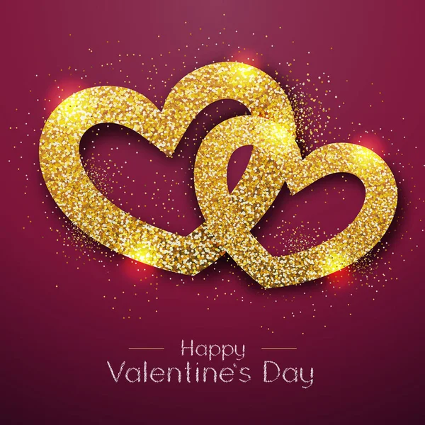 Feliz Cartel San Valentín Oro Brillo Amor Corazón Símbolo — Archivo Imágenes Vectoriales