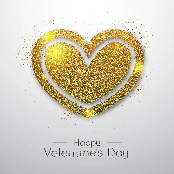Happy Valentines Day Plakat Złoty Blask Miłości Serce Symbol — Wektor stockowy