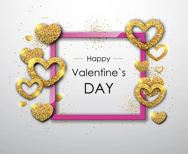 Feliz Cartel San Valentín Oro Brillo Amor Corazón Símbolo — Archivo Imágenes Vectoriales