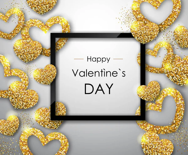 Glad Alla Hjärtans Dag Affisch Gyllene Glitter Love Heart Symbolen — Stock vektor