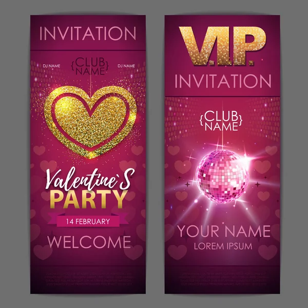 Šťastný Valentines Den Diskotéku Plakát Návrh Pozvánky — Stockový vektor