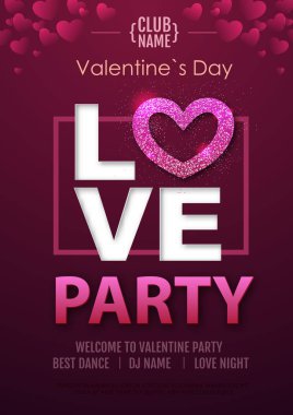 Mutlu sevgililer günü disko parti tipografi poster aşk kalp ile