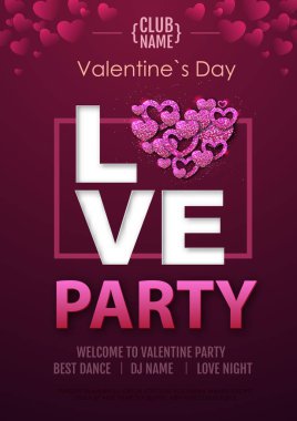 Mutlu sevgililer günü disko parti tipografi poster aşk kalp ile