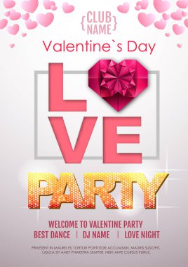Mutlu sevgililer günü disko parti tipografi poster aşk kalp ile