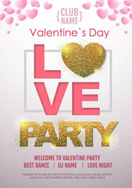 Mutlu sevgililer günü disko parti tipografi poster aşk kalp ile