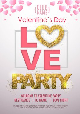 Mutlu sevgililer günü disko parti tipografi poster aşk kalp ile