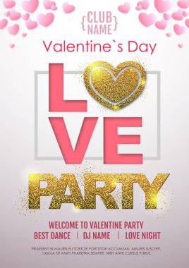 Mutlu sevgililer günü disko parti tipografi poster aşk kalp ile
