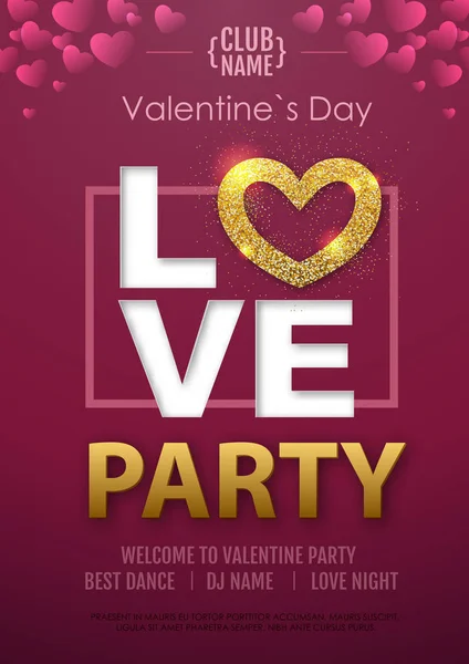 Happy Valentines Day Disco Party Typography Poster Love Heart — Stock Vector