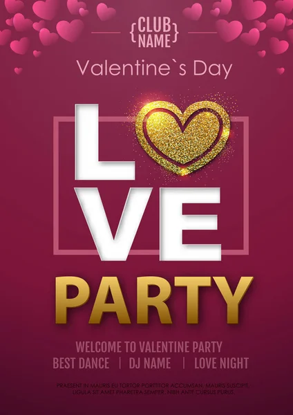 Happy Valentines Day Disco Party Typographie Affiche Avec Coeur Amour — Image vectorielle