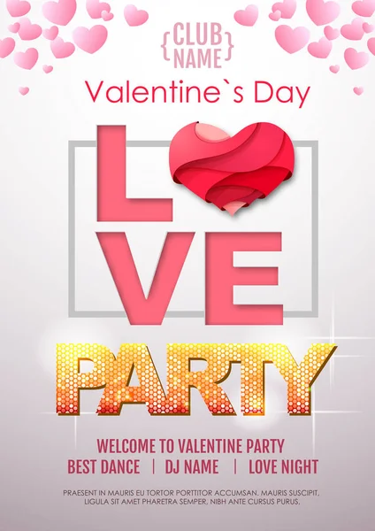 Happy Valentines Day Disco Party Typography Poster Love Heart — Stock Vector