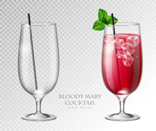 Cocktail Realistico Sanguinosa Illustrazione Vettoriale Mary Sfondo Trasparente Bicchiere Pieno — Vettoriale Stock