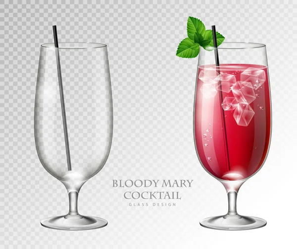 Cóctel Realista Ilustración Sangrienta Mary Vector Sobre Fondo Transparente Vidrio — Vector de stock