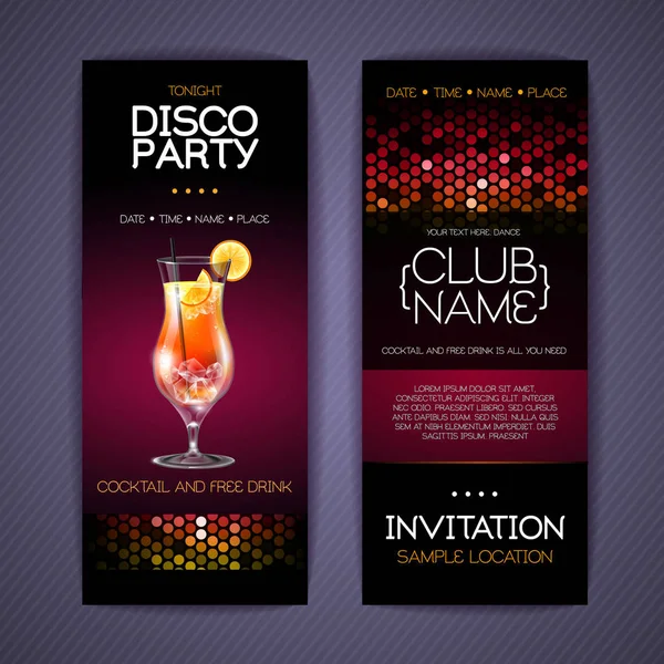 Disco Invitation Cocktail Party Document Template Design — Stock Vector
