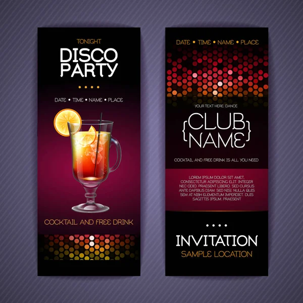 Disco Invitation Cocktail Party Document Template Design — Stock Vector