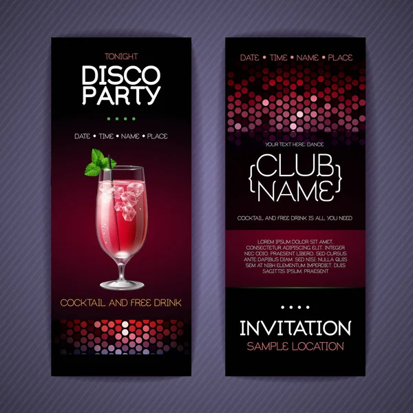 Invito Discoteca Cocktail Party Modello Documento — Vettoriale Stock