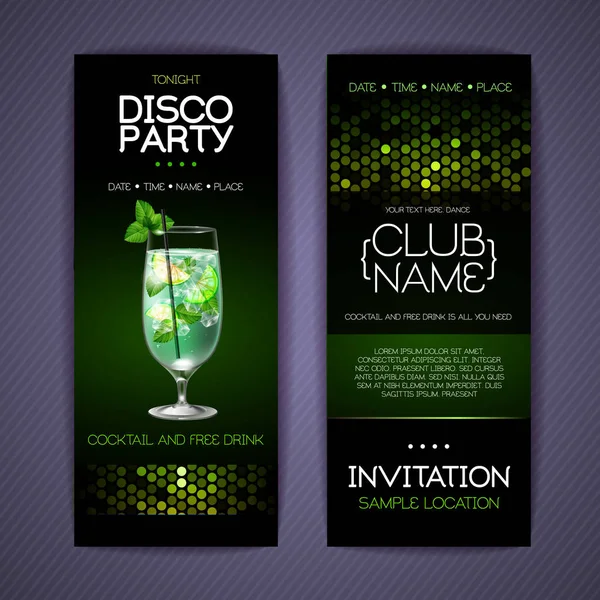 Invito Discoteca Cocktail Party Modello Documento — Vettoriale Stock