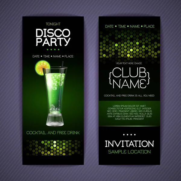 Disco Invitation Cocktail Party Document Template Design — Stock Vector