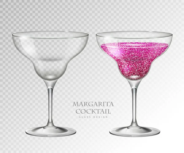 Cocktail Realista Margarita Ilustração Vetorial Fundo Transparente Vidro Cheio Vazio — Vetor de Stock