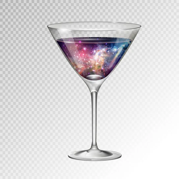 Illustrazione Vettoriale Realistica Del Bicchiere Cosmopolita Cocktail Con Sfondo Spaziale — Vettoriale Stock