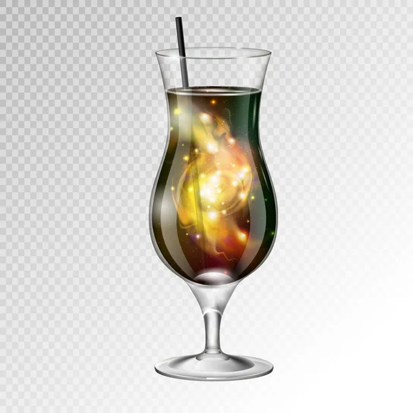 Ilustração Vetorial Coquetel Realista Tequila Sunsire Vidro Com Fundo Espacial — Vetor de Stock