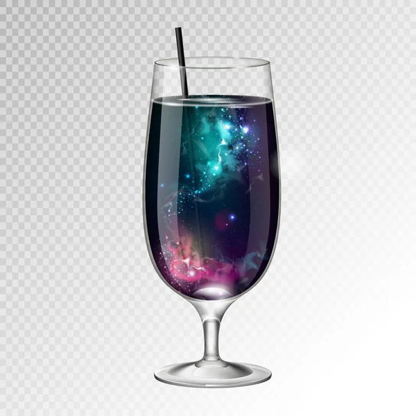 Illustrazione Vettoriale Bicchiere Cocktail Realistico Con Sfondo Spaziale All Interno — Vettoriale Stock