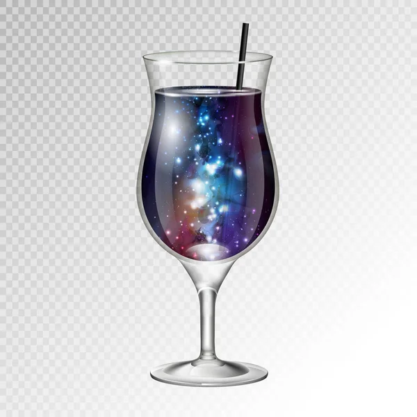 Ilustración Vectorial Cóctel Realista Cristal Pina Colada Con Fondo Espacial — Vector de stock