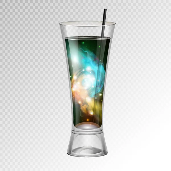 Illustrazione Vettoriale Bicchiere Cocktail Realistico Con Sfondo Spaziale All Interno — Vettoriale Stock