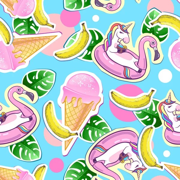 Summer Seamless Pattern Unicorn Ice Cream Zine Culture Style Summer — Stock Vector