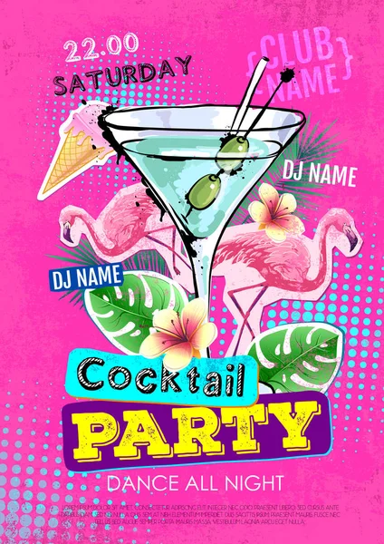 Cocktail Festa Disco Poster Design Estilo Cutlure Zine —  Vetores de Stock