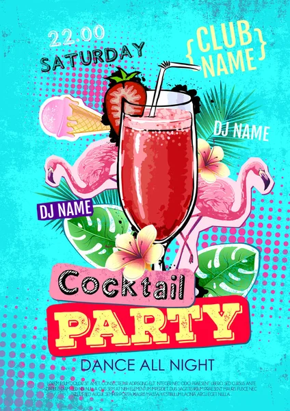 Cocktail Festa Disco Poster Design Estilo Cutlure Zine —  Vetores de Stock