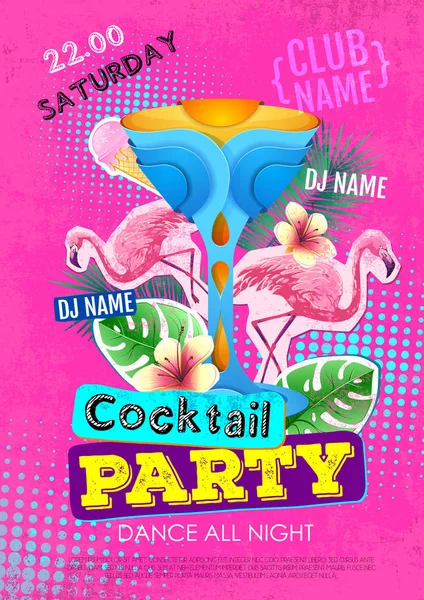 Cocktail Party Disco Poster Design Zine Cutlure Style — Stock Vector