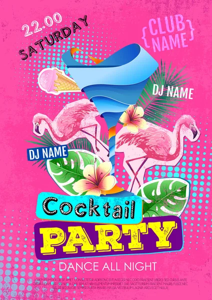 Cocktail Party Disco Poster Design Zine Cutlure Style — Stock Vector