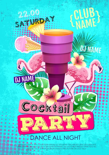 Cocktail Party Design Affiche Disco Style Couverts Zine — Image vectorielle