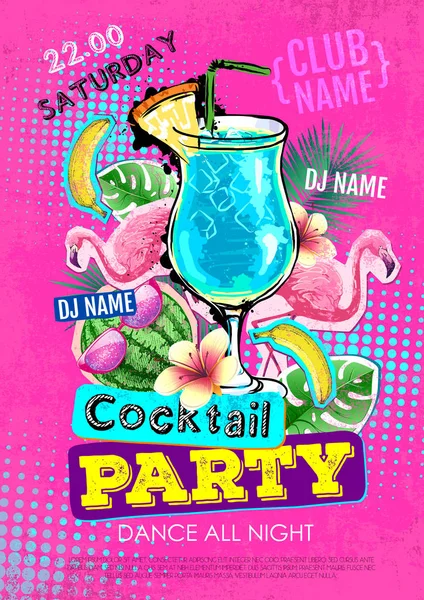 Sommar Cocktail Party Disco Affisch Design Zine Cutlure Stil — Stock vektor