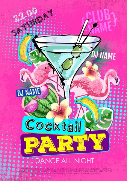 Verano Cocktail Party Disco Poster Design Estilo Cutlure Zine — Archivo Imágenes Vectoriales