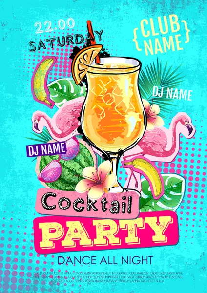 Summer Cocktail Party Disco Poster Design Zine Cutlure Style — Stock Vector