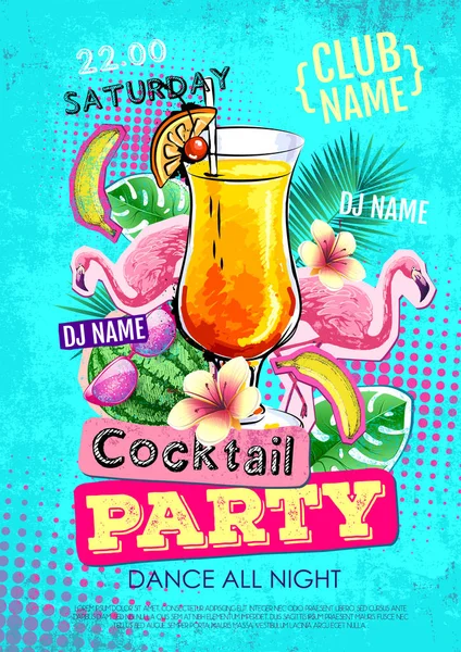 Summer Cocktail Party Disco Poster Design Zine Cutlure Style — Stock Vector